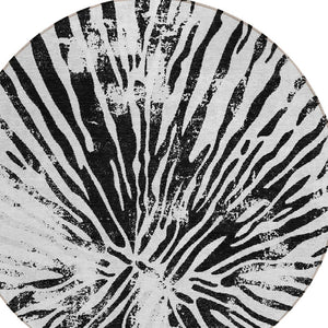 Homeroots 3' Modern Black Charcoal And Ivory Abstract Washable Indoor Outdoor Area Rug For Stylish Spaces 8' Round Polyester 588012