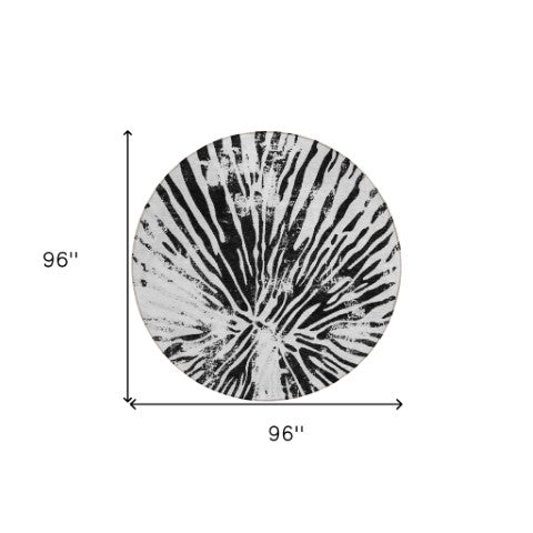 Homeroots 3' Modern Black Charcoal And Ivory Abstract Washable Indoor Outdoor Area Rug For Stylish Spaces 8' Round Polyester 588012