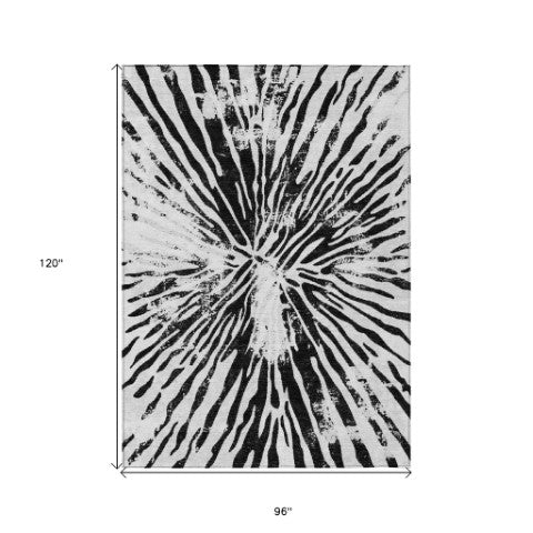 Homeroots 3' Modern Black Charcoal And Ivory Abstract Washable Indoor Outdoor Area Rug For Stylish Spaces 8' X 10' Polyester 588013