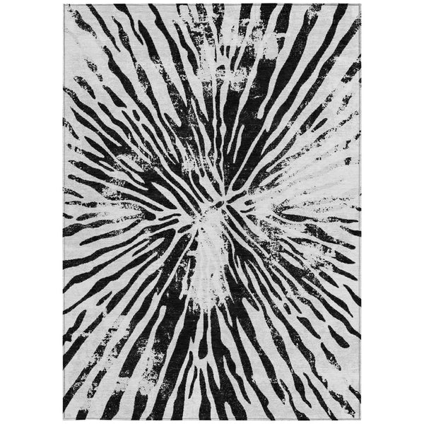 Homeroots 3' Modern Black Charcoal And Ivory Abstract Washable Indoor Outdoor Area Rug For Stylish Spaces 8' X 10' Polyester 588013