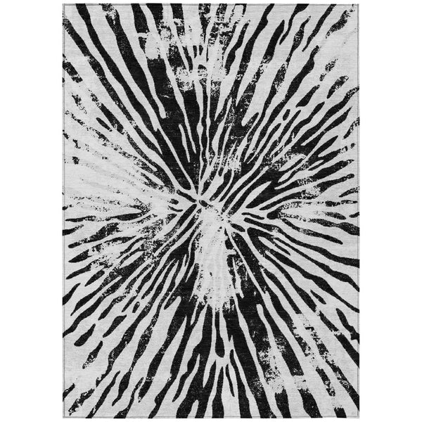 HomeRoots 5' Contemporary Abstract Ivory, Black, and Gray Washable Area Rug for Indoor and Outdoor Spaces 10' X 14' 588015