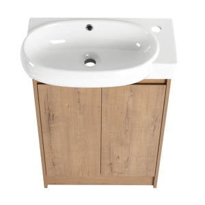 English Elm 23" Freestanding Bathroom Vanity with Ceramic Vessel Sink, Soft-Close Doors, Adjustable Shelf Storage Imitative Oak W999P206106