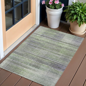 Homeroots 3' Striped Artichoke Green And Purple Washable Area Rug For Indoor And Outdoor Spaces, Durable Design 3' X 5' Polyester 588040