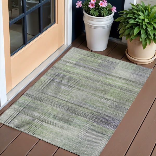 Homeroots 3' Striped Artichoke Green And Purple Washable Area Rug For Indoor And Outdoor Spaces, Durable Design 3' X 5' Polyester 588040