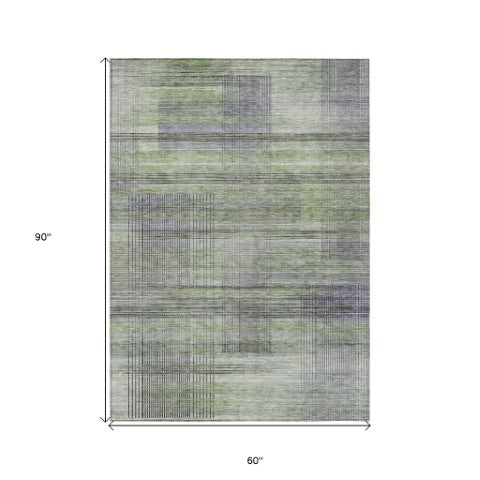 Homeroots 3' Striped Artichoke Green And Purple Washable Area Rug For Indoor And Outdoor Spaces, Durable Design 5' X 8' Polyester 588041
