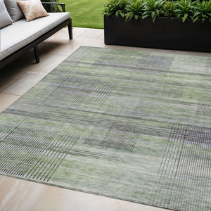 Homeroots 3' Striped Artichoke Green And Purple Washable Area Rug For Indoor And Outdoor Spaces, Durable Design 5' X 8' Polyester 588041