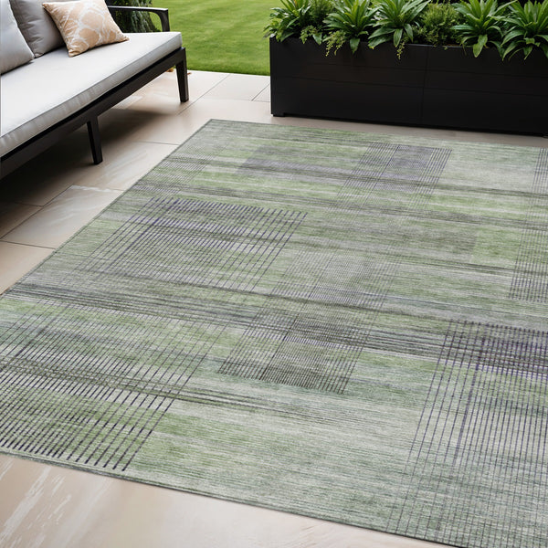 Homeroots 3' Striped Artichoke Green And Purple Washable Area Rug For Indoor And Outdoor Spaces, Durable Design 5' X 8' Polyester 588041