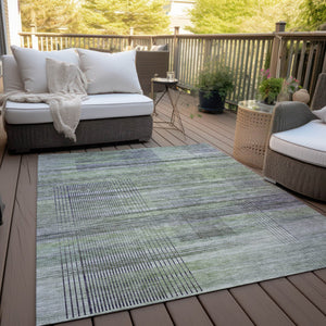 Homeroots 3' Striped Artichoke Green And Purple Washable Area Rug For Indoor And Outdoor Spaces, Durable Design 5' X 8' Polyester 588041