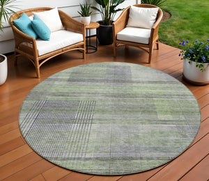 Homeroots 3' Striped Artichoke Green And Purple Washable Area Rug For Indoor And Outdoor Spaces, Durable Design 8' Round Polyester 588042