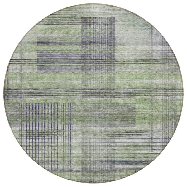 HomeRoots 5' Vibrant Striped Area Rug in Artichoke Green, Purple & Fern Green – Durable, Washable Comfort 8' Round 588042