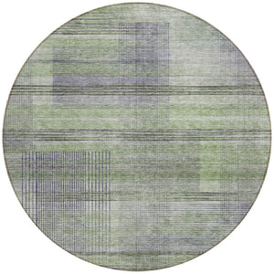 Homeroots 3' Striped Artichoke Green And Purple Washable Area Rug For Indoor And Outdoor Spaces, Durable Design 8' Round Polyester 588042