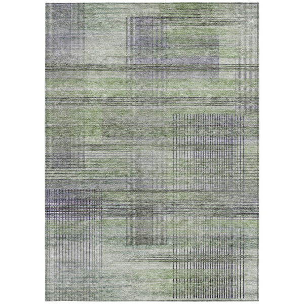 Homeroots 3' Striped Artichoke Green And Purple Washable Area Rug For Indoor And Outdoor Spaces, Durable Design 8' X 10' Polyester 588043