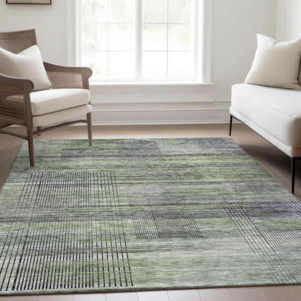 Homeroots 3' Striped Artichoke Green And Purple Washable Area Rug For Indoor And Outdoor Spaces, Durable Design 9' X 12' Polyester 588044