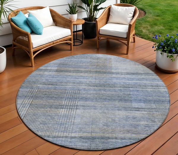 Homeroots 3' Striped Artichoke Green And Purple Washable Area Rug For Indoor And Outdoor Spaces, Durable Design 8' Round Polyester 588048