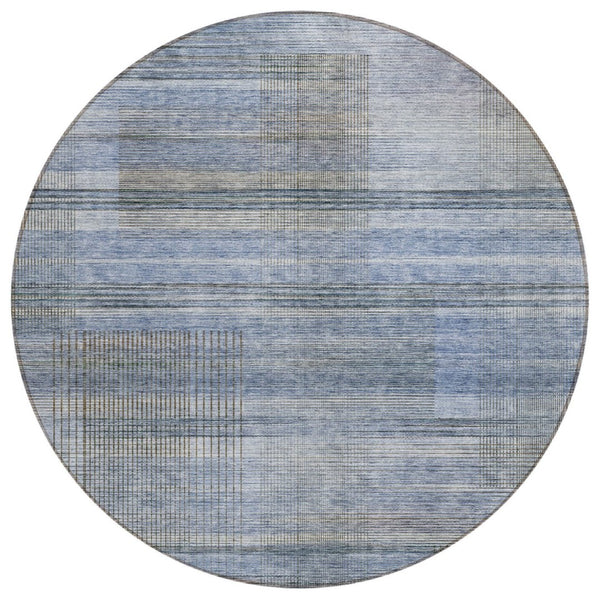 HomeRoots 5' Coastal-Inspired Denim Blue and Sky Blue Striped Area Rug for Indoor and Outdoor Spaces 8' Round 588048