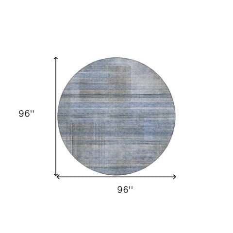 Homeroots 3' Striped Artichoke Green And Purple Washable Area Rug For Indoor And Outdoor Spaces, Durable Design 8' Round Polyester 588048