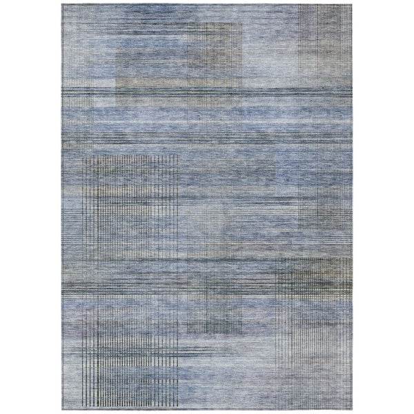 HomeRoots 5' Coastal-Inspired Denim Blue and Sky Blue Striped Area Rug for Indoor and Outdoor Spaces 8' X 10' 588049