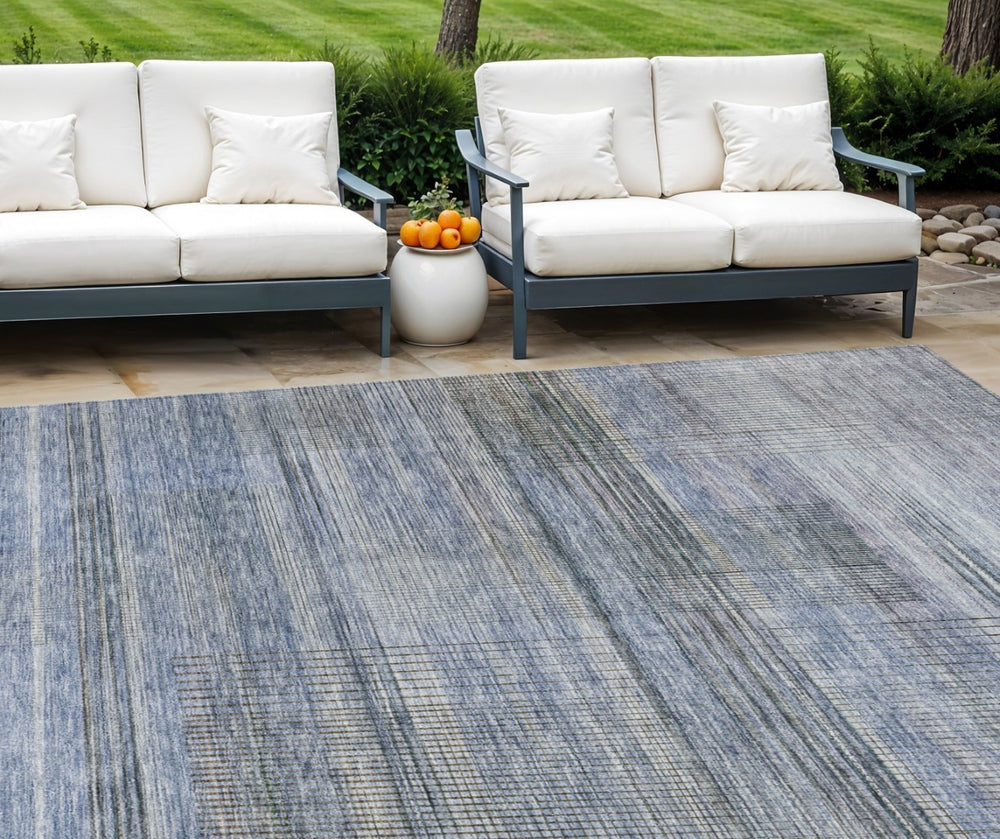 HomeRoots 9' Denim Blue and Sky Blue Striped Area Rug - Stylish, Washable, Indoor/Outdoor Solution for Any Space 9' X 12' 588050