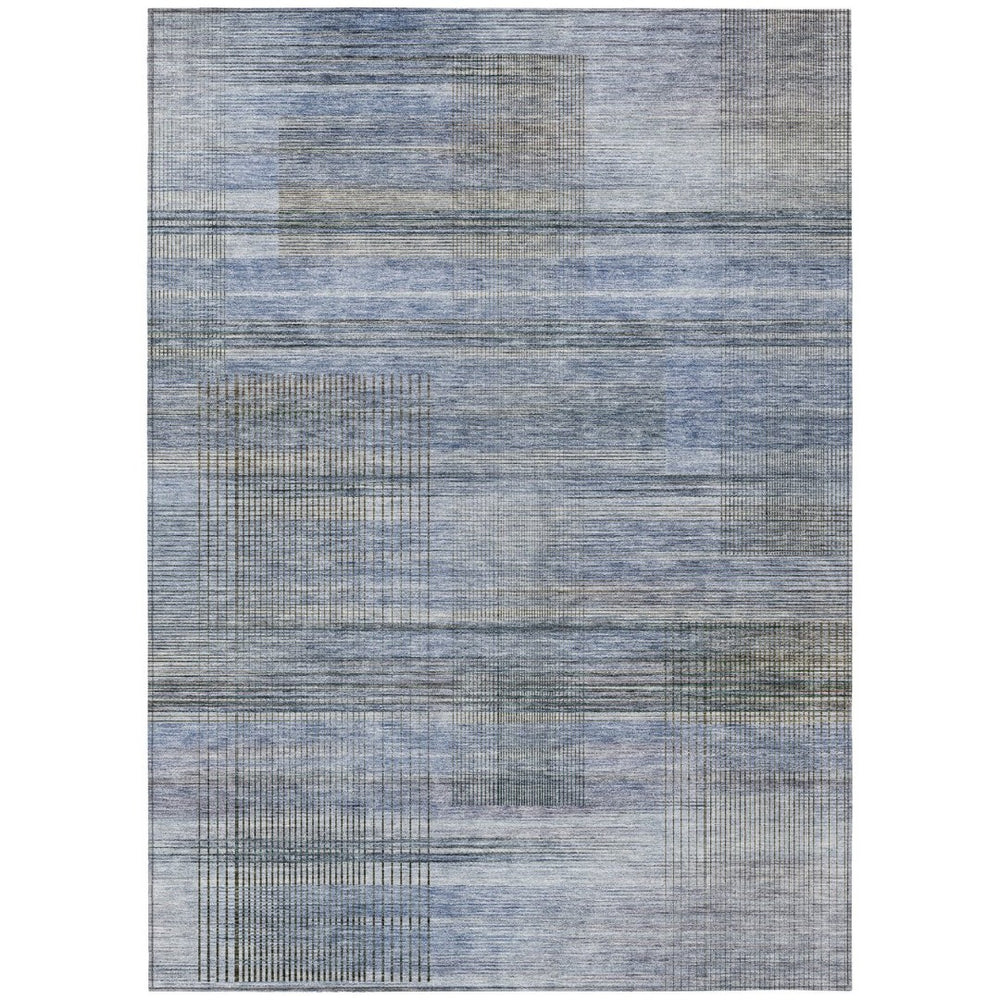 HomeRoots 9' Denim Blue and Sky Blue Striped Area Rug - Stylish, Washable, Indoor/Outdoor Solution for Any Space 9' X 12' 588050