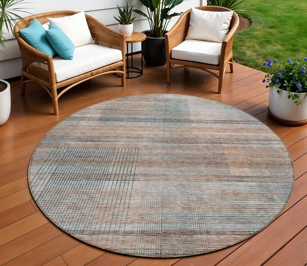 Homeroots 3' Striped Artichoke Green And Purple Washable Area Rug For Indoor And Outdoor Spaces, Durable Design 8' Round Polyester 588054
