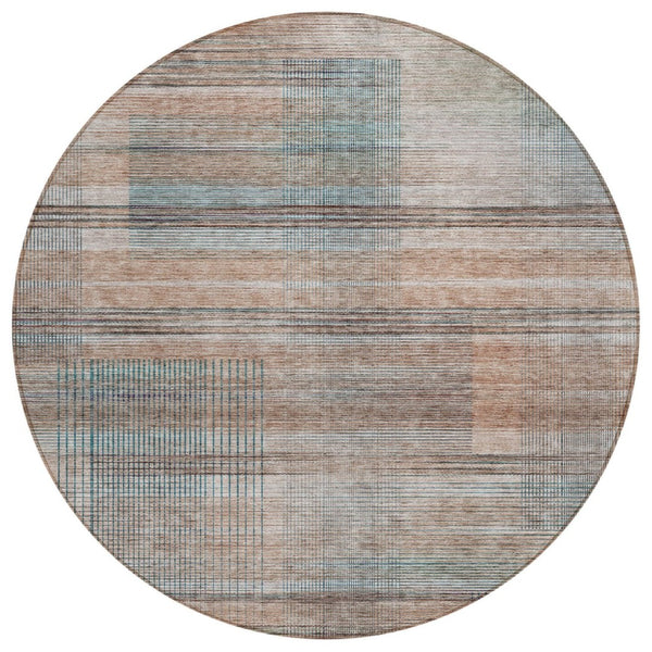 HomeRoots 5' Copper Gray and Blue Striped Indoor Outdoor Area Rug for High-Traffic Spaces and Easy Care 8' Round 588054