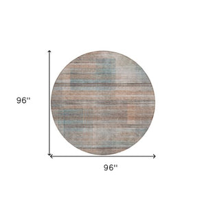 Homeroots 3' Striped Artichoke Green And Purple Washable Area Rug For Indoor And Outdoor Spaces, Durable Design 8' Round Polyester 588054