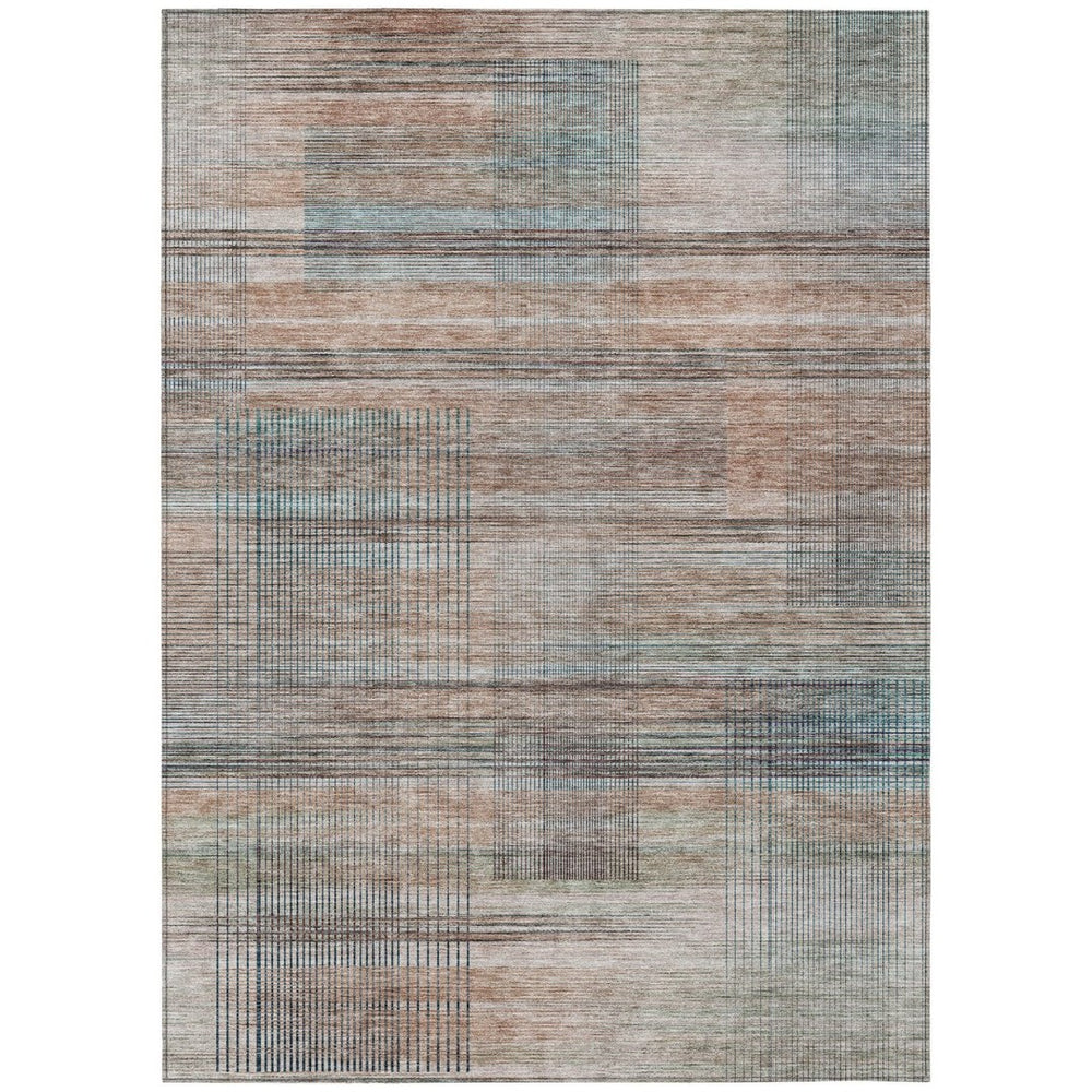 HomeRoots 9' Copper Gray and Blue Striped Indoor Outdoor Area Rug - Durable, Stain-Resistant, Machine Washable 9' X 12' 588056