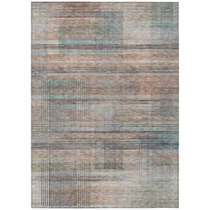 HomeRoots 5' Copper Gray and Blue Striped Indoor Outdoor Area Rug for High-Traffic Spaces and Easy Care 10' X 14' 588057