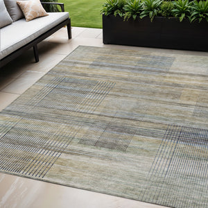 Homeroots 3' Striped Artichoke Green And Purple Washable Area Rug For Indoor And Outdoor Spaces, Durable Design 5' X 8' Polyester 588059