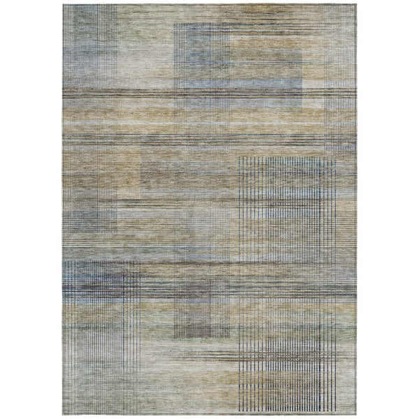 Homeroots 3' Striped Artichoke Green And Purple Washable Area Rug For Indoor And Outdoor Spaces, Durable Design 5' X 8' Polyester 588059