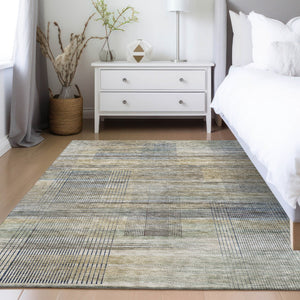 Homeroots 3' Striped Artichoke Green And Purple Washable Area Rug For Indoor And Outdoor Spaces, Durable Design 5' X 8' Polyester 588059