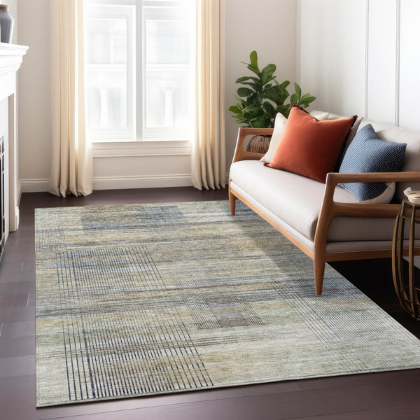 Homeroots 3' Striped Artichoke Green And Purple Washable Area Rug For Indoor And Outdoor Spaces, Durable Design 5' X 8' Polyester 588059