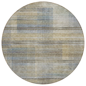 HomeRoots 5' Striped Washable Indoor Outdoor Area Rug - Durable Khaki Tan and Beige Design for Any Space 8' Round 588060