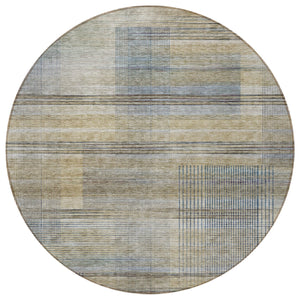 Homeroots 3' Striped Artichoke Green And Purple Washable Area Rug For Indoor And Outdoor Spaces, Durable Design 8' Round Polyester 588060