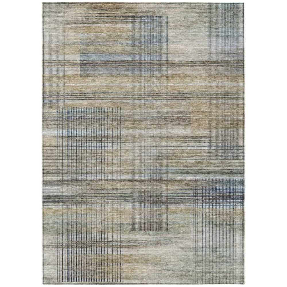 HomeRoots 9' Striped Khaki Tan and Beige Area Rug - Durable, Washable, Ideal for Indoor and Outdoor Spaces 9' X 12' 588062