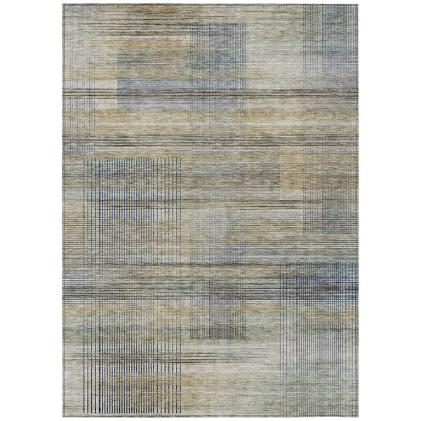 HomeRoots 9' Striped Khaki Tan and Beige Area Rug - Durable, Washable, Ideal for Indoor and Outdoor Spaces 9' X 12' 588062