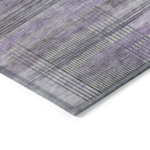 Homeroots 3' Striped Artichoke Green And Purple Washable Area Rug For Indoor And Outdoor Spaces, Durable Design 3' X 5' Polyester 588064