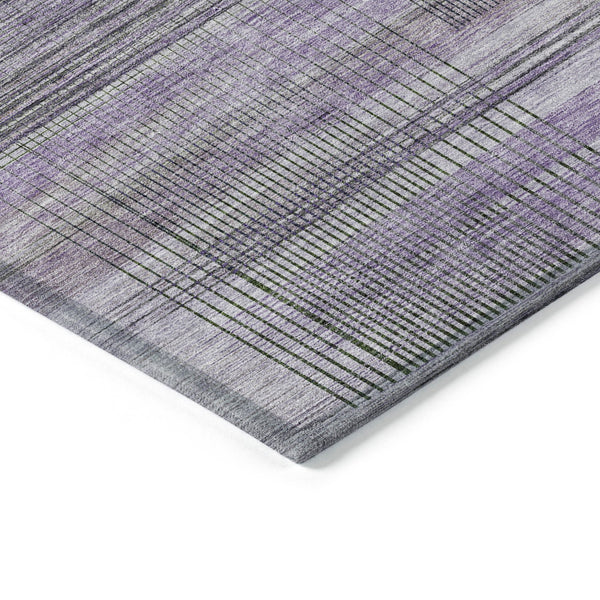 Homeroots 3' Striped Artichoke Green And Purple Washable Area Rug For Indoor And Outdoor Spaces, Durable Design 3' X 5' Polyester 588064