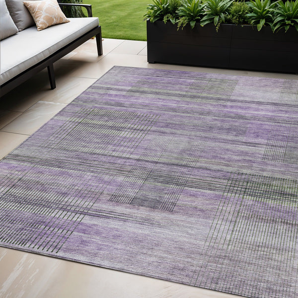 Homeroots 3' Striped Artichoke Green And Purple Washable Area Rug For Indoor And Outdoor Spaces, Durable Design 5' X 8' Polyester 588065