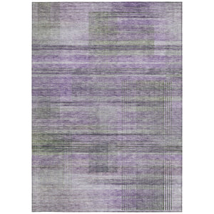 Homeroots 3' Striped Artichoke Green And Purple Washable Area Rug For Indoor And Outdoor Spaces, Durable Design 5' X 8' Polyester 588065