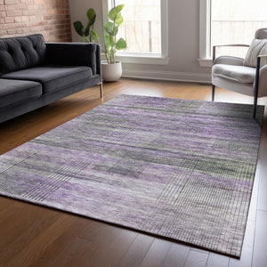 Homeroots 3' Striped Artichoke Green And Purple Washable Area Rug For Indoor And Outdoor Spaces, Durable Design 5' X 8' Polyester 588065