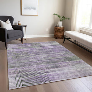 Homeroots 3' Striped Artichoke Green And Purple Washable Area Rug For Indoor And Outdoor Spaces, Durable Design 5' X 8' Polyester 588065