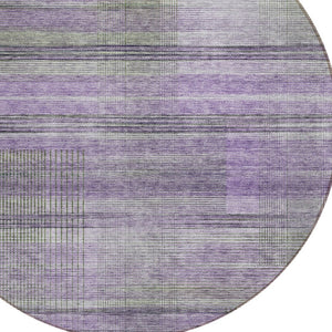 HomeRoots 5' Stylish Purple Lavender and Gray Striped Indoor-Outdoor Area Rug - Durable, Washable & Versatile 8' Round 588066