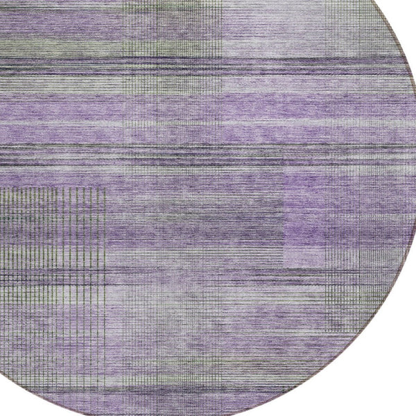 HomeRoots 5' Stylish Purple Lavender and Gray Striped Indoor-Outdoor Area Rug - Durable, Washable & Versatile 8' Round 588066