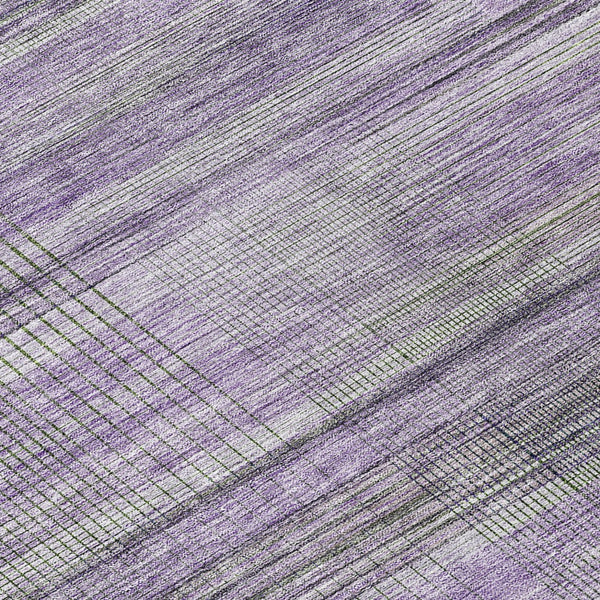 Homeroots 3' Striped Artichoke Green And Purple Washable Area Rug For Indoor And Outdoor Spaces, Durable Design 8' Round Polyester 588066