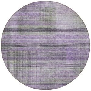 Homeroots 3' Striped Artichoke Green And Purple Washable Area Rug For Indoor And Outdoor Spaces, Durable Design 8' Round Polyester 588066