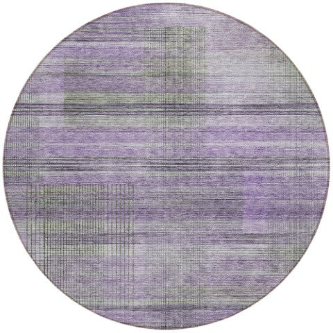 Homeroots 3' Striped Artichoke Green And Purple Washable Area Rug For Indoor And Outdoor Spaces, Durable Design 8' Round Polyester 588066