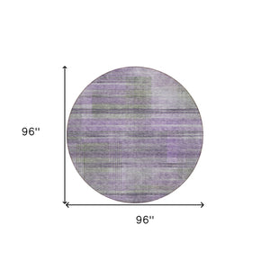 Homeroots 3' Striped Artichoke Green And Purple Washable Area Rug For Indoor And Outdoor Spaces, Durable Design 8' Round Polyester 588066