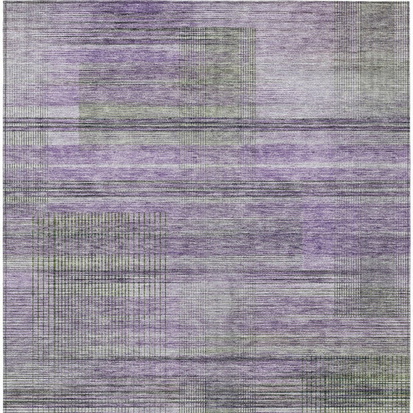 Homeroots 3' Striped Artichoke Green And Purple Washable Area Rug For Indoor And Outdoor Spaces, Durable Design 8' X 10' Polyester 588067