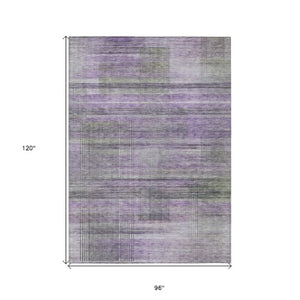Homeroots 3' Striped Artichoke Green And Purple Washable Area Rug For Indoor And Outdoor Spaces, Durable Design 8' X 10' Polyester 588067
